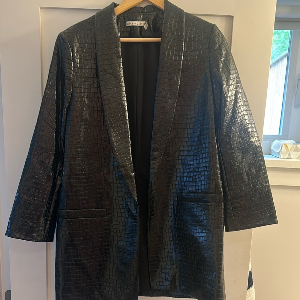 Alice + Olivia Black Croc-Embossed Blazer
